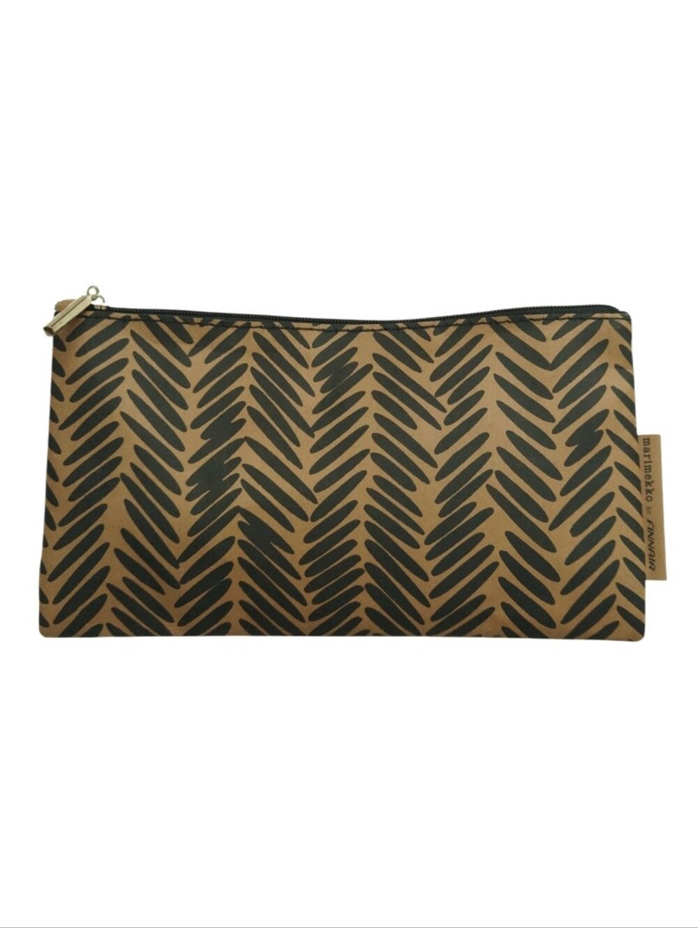 Marimekko x Finnair Cosmetic Bag Zipper Slim Pouch Herringbone Pattern Brown